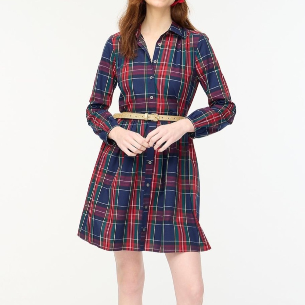 J.Crew Factory Christmas Tartan Plaid Shirtdress Size 0